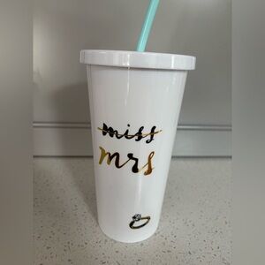 Kate Spade White 'Miss to Mrs' Tumbler with Straw
